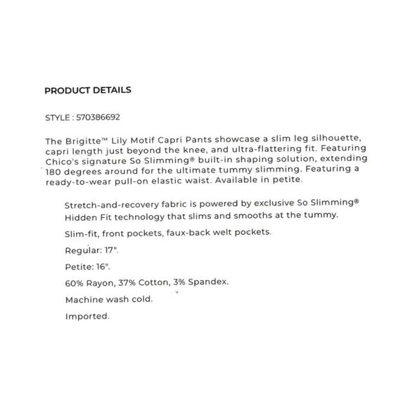 Chico’s Brigitte Lily Pull On Slim Capri Pants - Picture 11 of 11